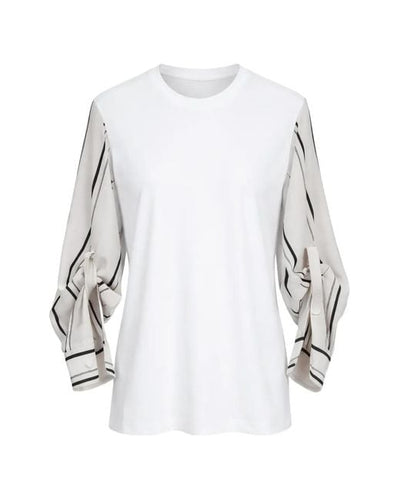 3.1 Phillip Lim Long Sleeve Tee With Striped Shirting Sleeves