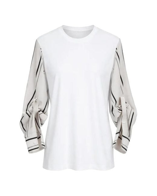 3.1 Phillip Lim Long Sleeve Tee With Striped Shirting Sleeves