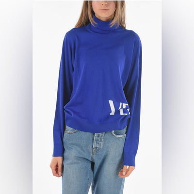 Versace Turtleneck Royal Blue Logo Sweater