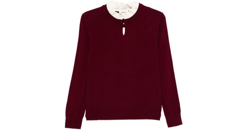 Sandro Ruffled-Collar Burgundy Sweater