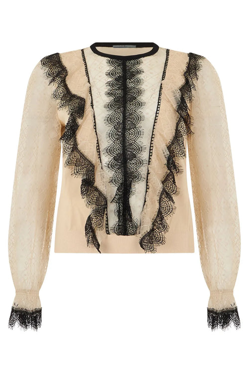 Alberta Ferretti Ruffled Lace Long-Sleeve Top