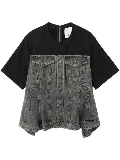 3.1 Phillip Lim Flounce Denim Top in Grey