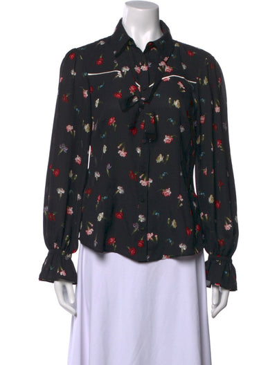 Cinq a Sept Floral Print Tie Neck Blouse