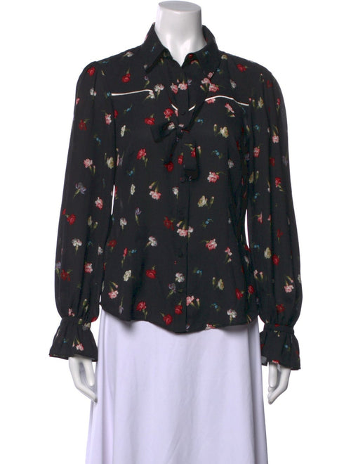 Cinq a Sept Floral Print Tie Neck Blouse