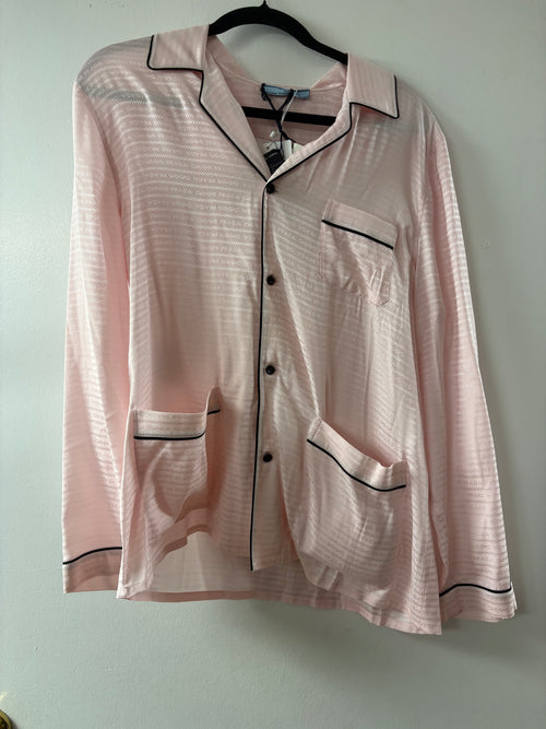 Prada Monogrammed Jacquard Pink Silk Pajama Top