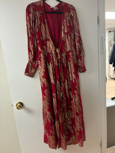 CIEBON Isa Metallic Long Sleeve Wrap Maxi Dress