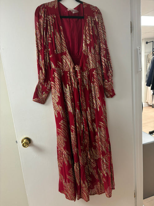 CIEBON Isa Metallic Long Sleeve Wrap Maxi Dress