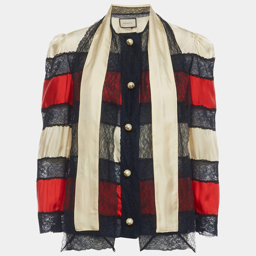 Gucci Multicolor Striped Lace and Silk Shirt