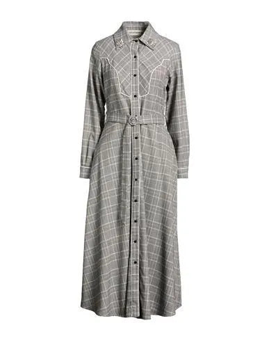 Shirtaporter Grey Plaid Midi Shirt Dress