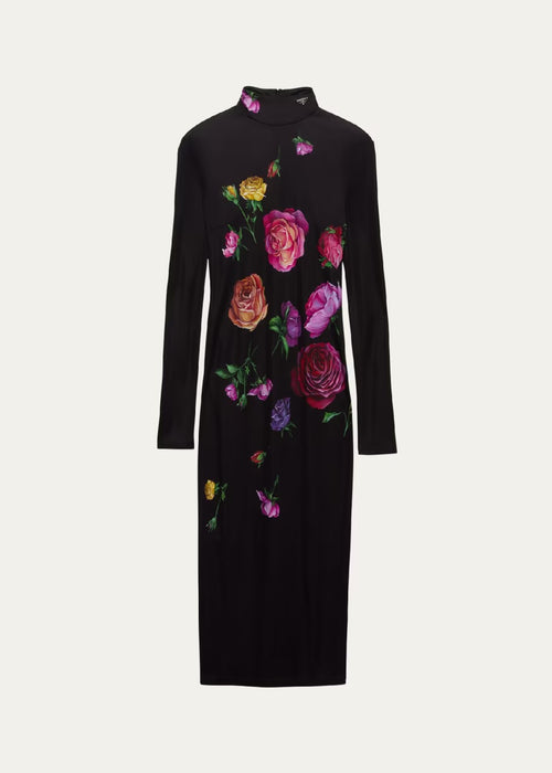 Prada Floral Mock Body-Con Midi Dress