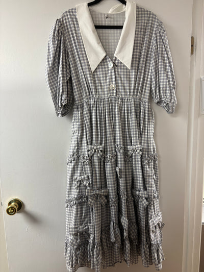 Grey Plaid Tiered Midi Dress