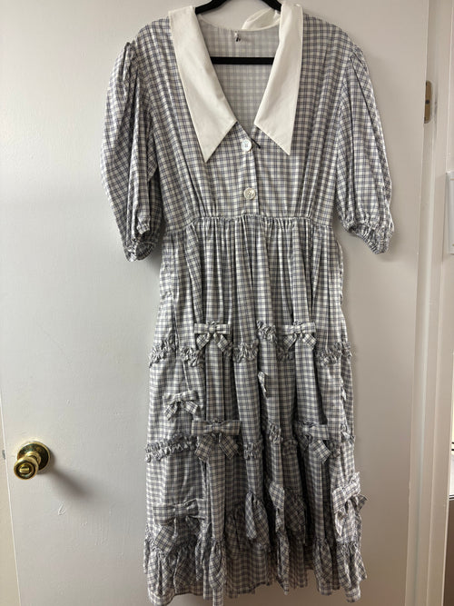 Grey Plaid Tiered Midi Dress
