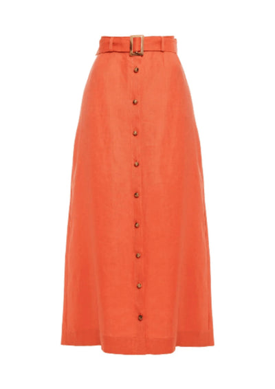 Lisa Marie Fernandez Orange Belted Linen Maxi Skirt