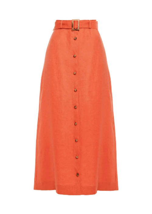 Lisa Marie Fernandez Orange Belted Linen Maxi Skirt