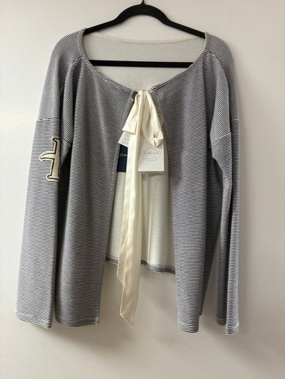 Ballantyne Striped Long-Sleeve Top with Satin Bow Tie Closure
