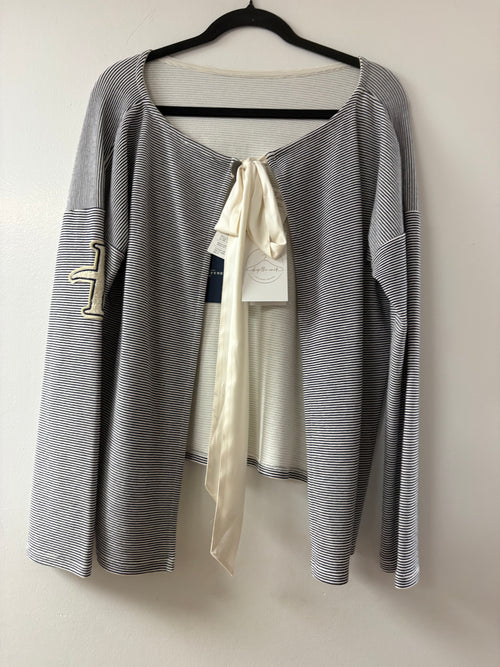 Ballantyne Striped Long-Sleeve Top with Satin Bow Tie Closure