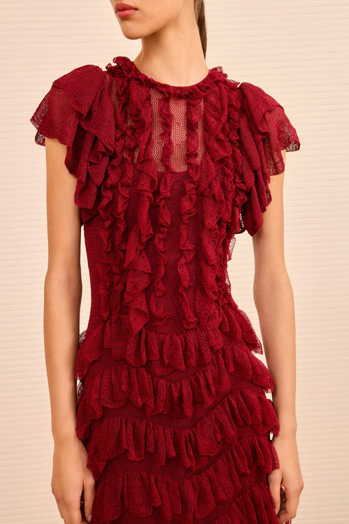 Ulla Johnson New York Velvet Ruffle Trim Mini Dress