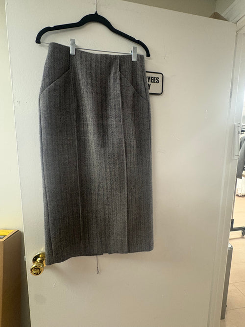 CO Grey Herringbone Wool Pencil Midi Skirt