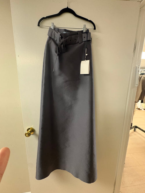 Prada Metallic Maxi Belted Skirt in Gray