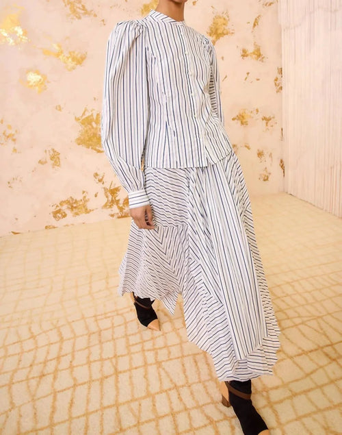 Ulla Johnson Blue Pinstriped Midi Skirt in White