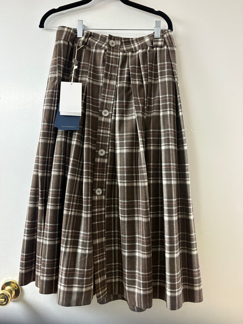 Ballantyne Plaid Knee Length button Skirt in Brown