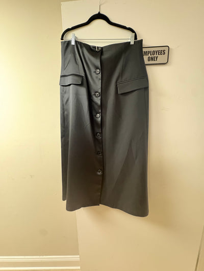 MeiMeij Button Down Skirt Half Satin Half Linen in Black