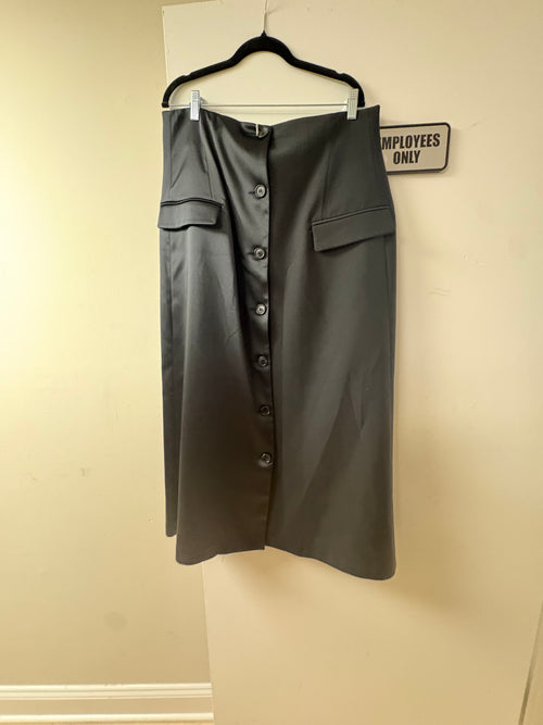 MeiMeij Button Down Skirt Half Satin Half Linen in Black