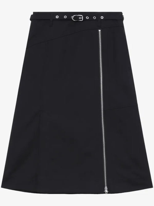 Phillip Lim Zip-Front A-line Skirt with buckle belt in Black