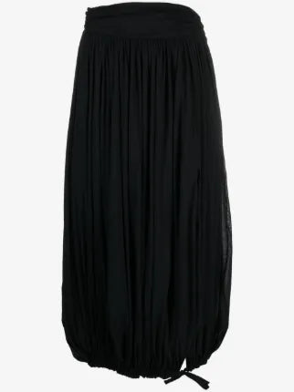 Philosophy Slitted Pleated Midi Skirt with Sinched Hem in Black