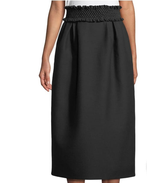 Valentino Smock Waist A-line Midi Skirt in Black