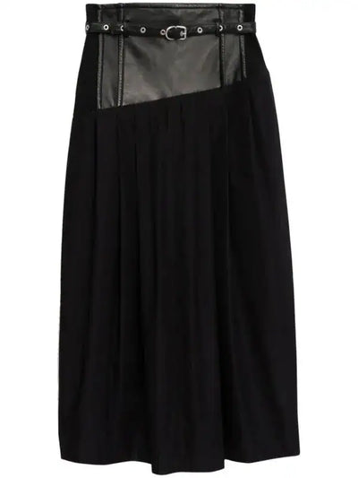 Phillip Lim Yoke Leather Pleated Midi Skirt