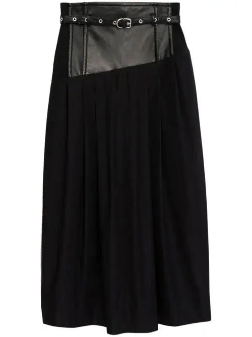 Phillip Lim Yoke Leather Pleated Midi Skirt
