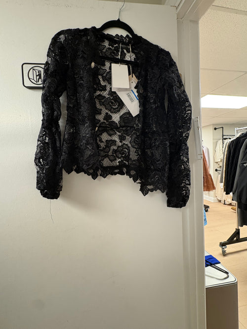 Vanessa Scott Sheer Floral Lace Cardigan Black