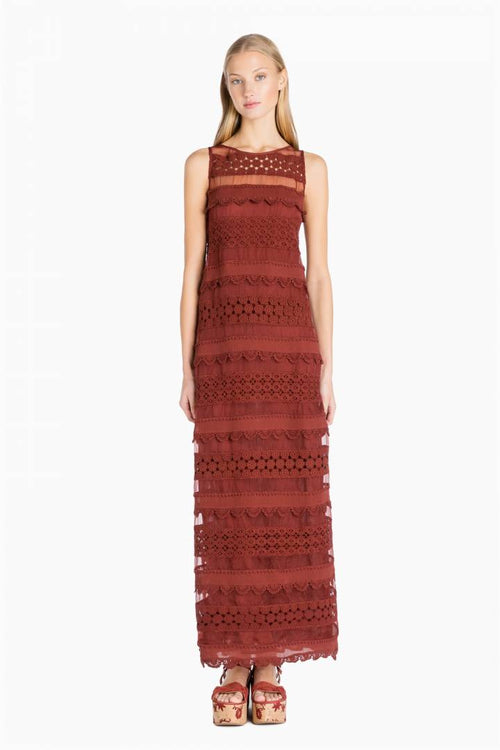 Twin-set Macrame Lace Maxi Dress in Burgundy