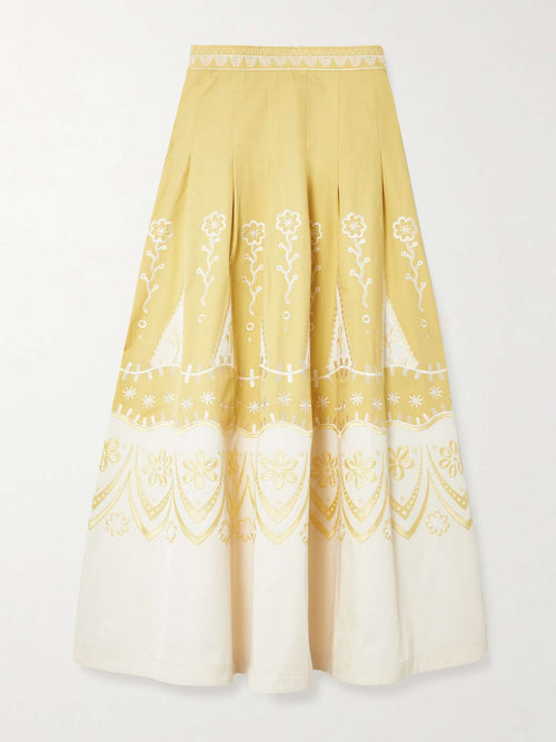 Emporia Sirenuse Embroidered Cotton Maxi Skirt in Yellow