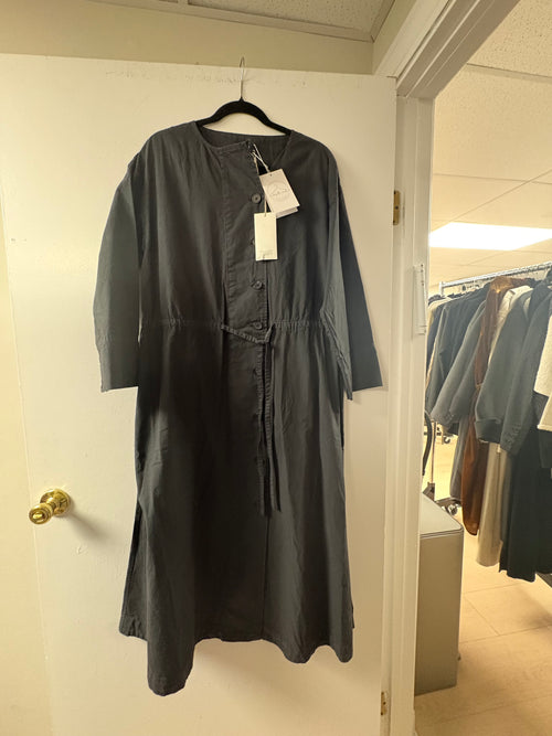 Toast Button Through Cotton Linen Poplin Dress in Washed Black