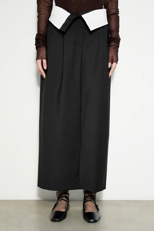 Meimeij Black Contrasting WaistBand Maxi Skirt