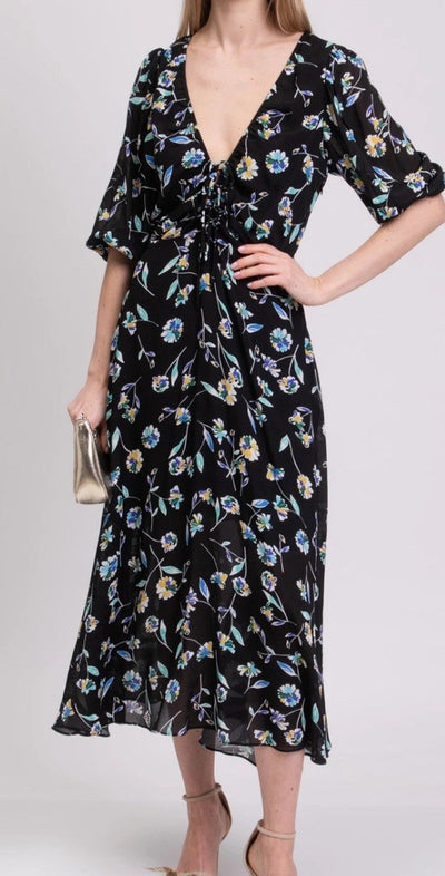Nicholas Floral Print Long Dress in Black