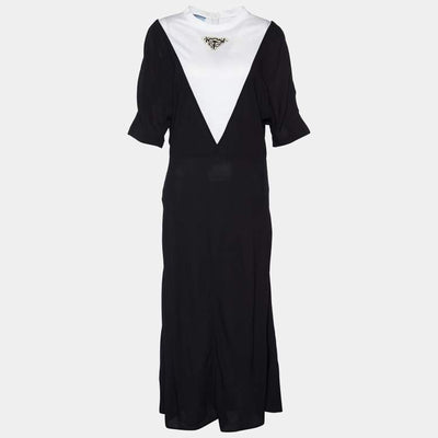 Prada Black Chiffon and Jersey Contrast Detail Midi Dress