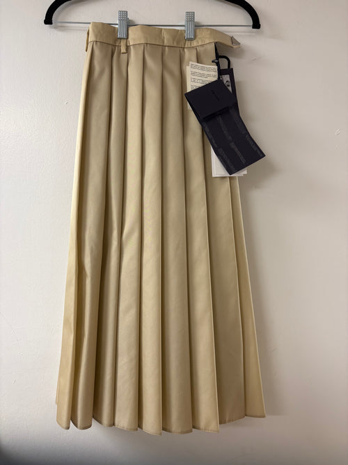 Prada Pleated Midi Button-Down Skirt in Tan