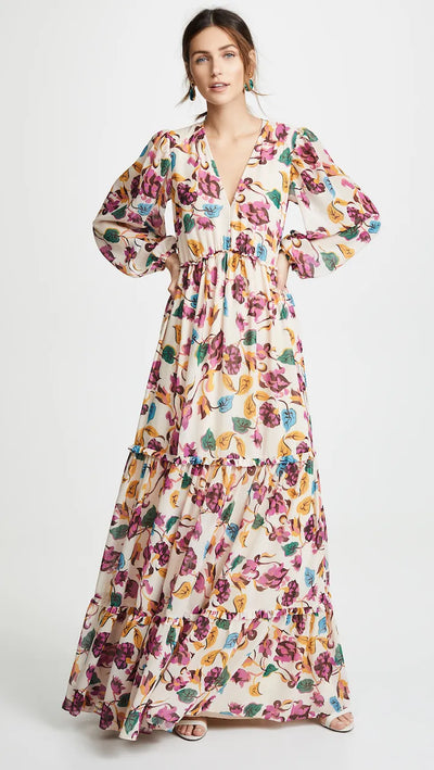 Saloni Tiered Floral Long Sleeve Maxi Dress