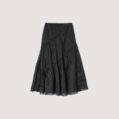 Sandro Long Ruffled Skirt in Black
