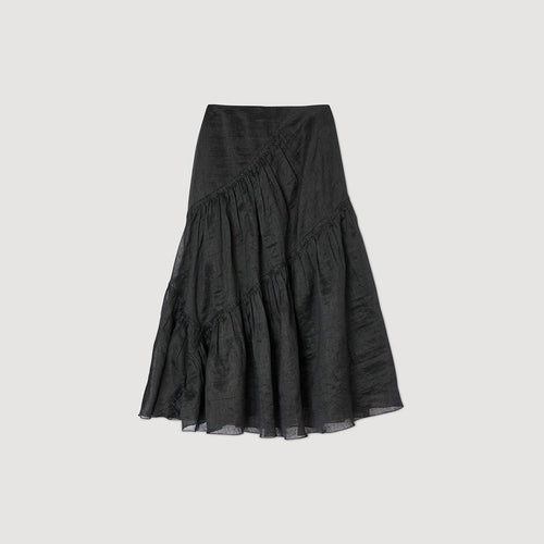 Sandro Long Ruffled Skirt in Black