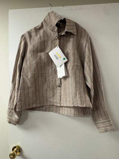 Shirtaporter Striped Button Down Shirt in Camel