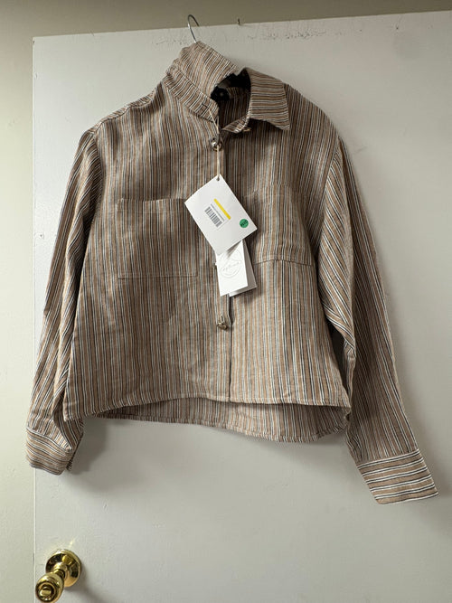 Shirtaporter Striped Button Down Shirt in Camel