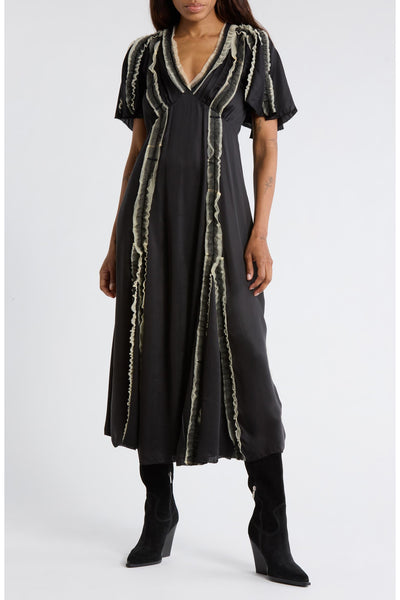 The Great Shirt Sleeve Ruffled Maxi Dress in Black