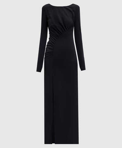 Twinset Gathered Side Slit Maxi Dress in Black