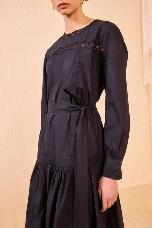 Ulla Johnson Drop Waist Long Sleeve Dress in Black