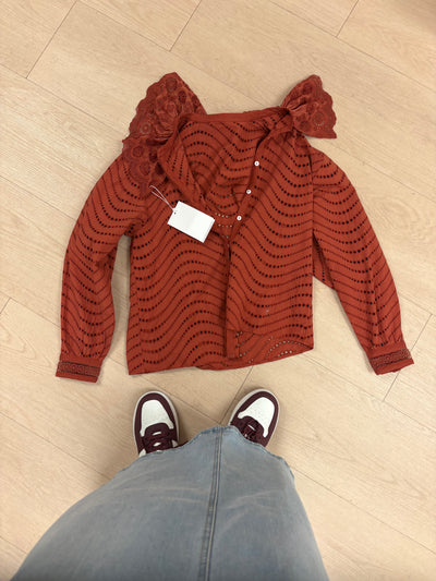 Ulla Johnson Eyelet Long Sleeve Blouse in Rust